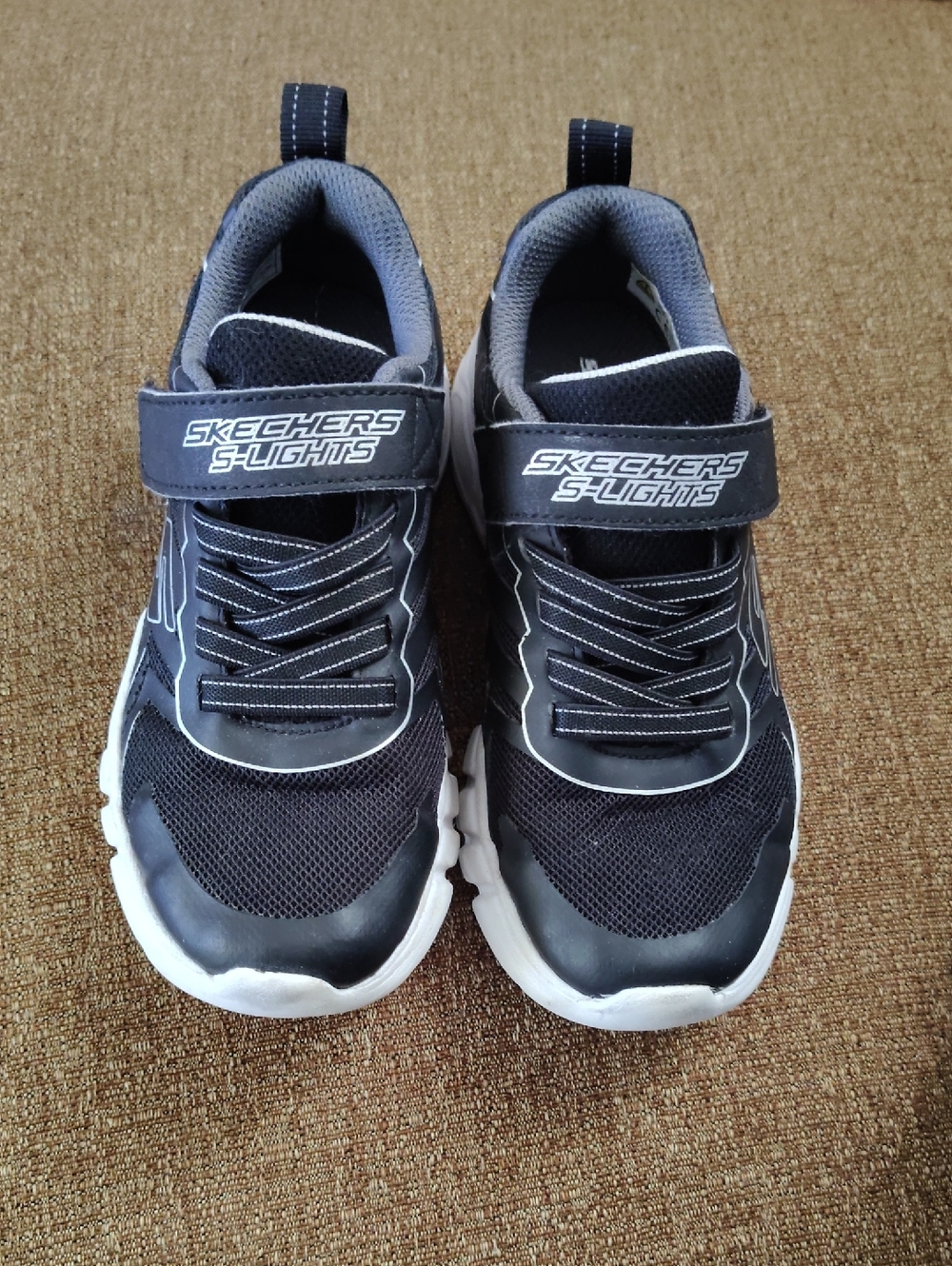 Skechers S-Lights Black and White Kids' Sneakers